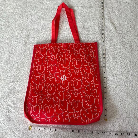 Lululemon Handbags - Lululemon Large Red Reusable Logo Tote Bag Abstract Print Gym Shopper